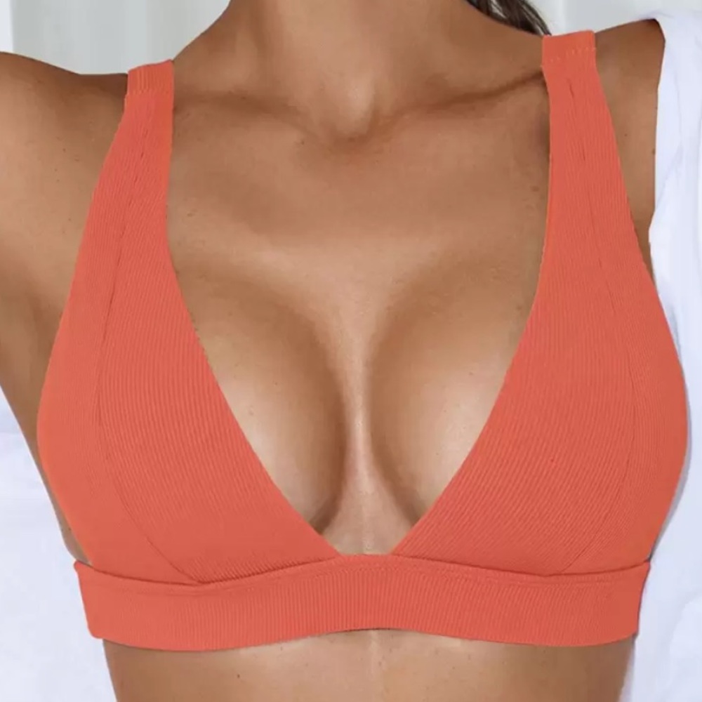 Orange Ribbed Bikini Top